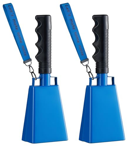 Blue Cowbells with Wrist Strap 2 Pack Metal Noise Makers for Sports Games