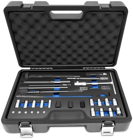 LIDOUYA Ensemble de 28 pièces, Fraise pour injecteurs, Outils pour injecteurs, Fraise pour siège d'injecteur diesel, Ensemble de nettoyage pour injecteur