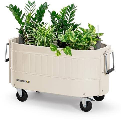 Permasteel Self-Watering Garden Bed, Rolling Planter for Vegetables, Flowers, Herbs, and Fruit, Outdoor Indoor, Caster Wheels, Ivory