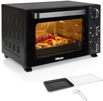 Tristar Forno Ventilato, Capacità 27L, 1500W, 6 Programmi, Timer 90 Min, Termostato 90–230 °C, Porta Doppio Vetro, Luce Interna, Accessori Inclusi, OV-3627