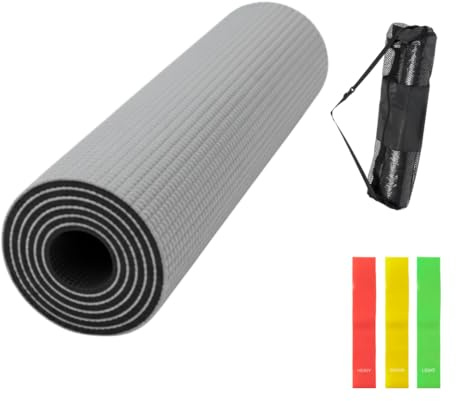 FUN FAN LINE - Tapis de Yoga et Pilates - Tapis Antidérapant pour Exercice et Sport | Tapis d'Entraînement Professionnel, Portable avec Sac de Transport pour Fitness 170 x 60 cm (Gris)