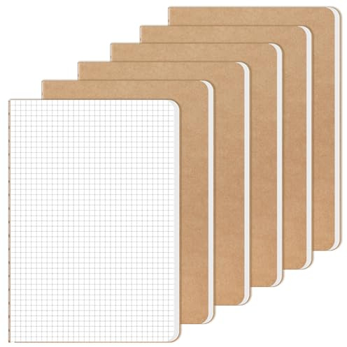 RITOLLO 6-pack A5 lådor anteckningsböcker, kraftpapper omslag rutnät, premium skrivblock för ritning planering organisera