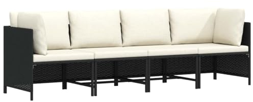 Bucmath 4-Sitzer Gartensofa Schwarz, Poly Rattan Loungesofa mit Cremeweißen Kissen, Wasserdichtes Outdoor Möbel Set für Terrasse, Balkon, Garten, Langlebige Loungegruppe