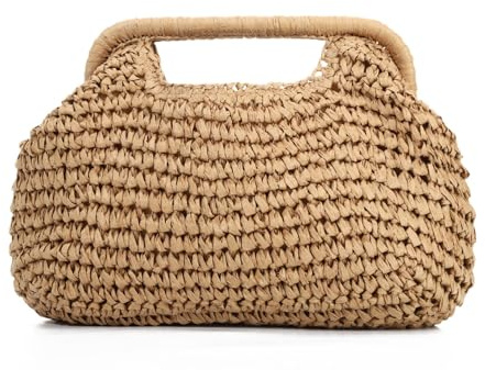 EVEOUT Pochette in Paglia con Catena Donna Boho Clutch da Sera Matrimonio Festa in rafia Sintetica Borsa Intrecciata per Spiaggia Quotidiano Estivo
