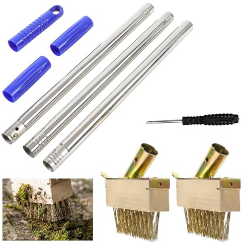Eulihent 2 Pezzi Scopa Metallica con Manico Regolabile 135 cm, Spazzola in Acciaio Inox con Setole Rigide per Esterni, Spazzola per Pavimenti Giardino e Terrazza, Rimuove Erbacce