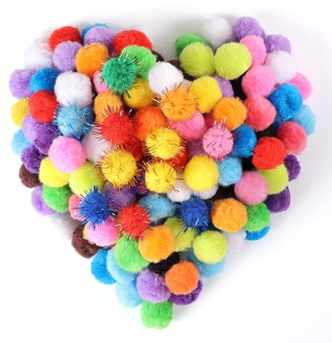 Pllieay 160 PCS Pom Poms with Sparkle Balls , 2.5CM Multicolor Pompom Ball for Crafts, Home Decor, DIY Arts Projects