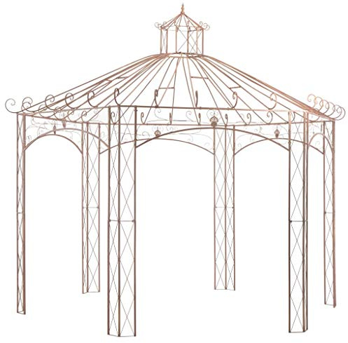 mtlskopl Pavillon de Jardin Rond en Fer Forgé Marron Antique 4x4m | Tonnelle en dôme vintage pour sublimer votre terrasse et soutenir vos plantes grimpantes avec élégance.