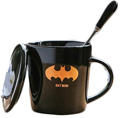 Taza Cerámica Negra 235Ml Con Cuchara Patrón Batman Hogar Taza Del Restaurante Tazas De Moca Con Elegante Juego De Café De Porcelana Tazas