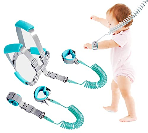 Baby Anti-verloren Gürtel, Xiuyer 2.5 m Kinder Leine Geschirr, Kinder-Laufgeschirr,2-in-1-Set,Sicherheits- Handgelenkmanschette mit Schloss + Gummigurt, Abnehmbar Armband mit Sicherheitsschloss