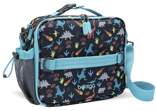 Bentgo Kids Lunch Bag - Durable, Double-Insulated Lunch Bag for Kids 3+; Holds Lunch Box, Water Bottle, & Snacks; Easy-Clean Water-Resistant Fabric & Multiple Zippered Pockets (Dinosaur)