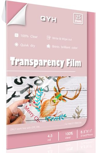 QYH Transparency Film Paper Clear for Overhead Projector Transparencies and Inkjet Screen Prints 8.5 x 11,25sheets