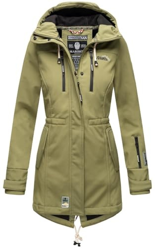MARIKOO Damen Softshelljacke (XS-3XL) mit Kapuze - Wasserabweisend, Fleece innen, Tasche am Arm, Mantel, Warme Jacke Frauen B614 (XXL, Olive)