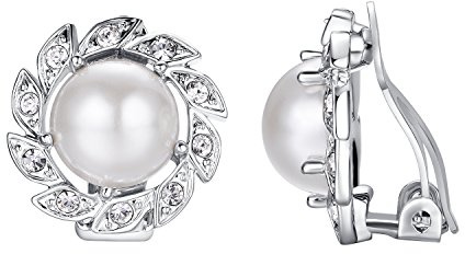 Vissen - Pendientes de perlas grandes para mujer, pendientes sin taladrar, chapado en oro, brillantes, joyas, accesorios ideales para regalo, Perla, Circonia cúbica