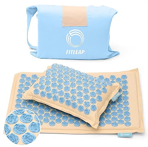 Fitleap Akupressurmatte mit Kissen + Tasche, Massage Matte zur wohltuenden Entspannung und Stimulation, Akupunktur Matte zur Schmerzlinderung
