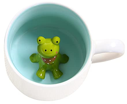 Süß Frosch Kaffeebecher, Tasse aus Keramik mit 3D Tier,Morgen-Schale für Tee, Milch, Morgengetränk und Hochzeiten, Geburtstage Weihnachtsbecher Geschenk