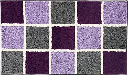 REDBEST Badematte, Badteppich, Badvorleger karo Los Angeles - rutschhemmend, Flauschiger Flor, pflegeleicht, für Fußbodenheizung geeignet - aubergine Größe 60x100 cm