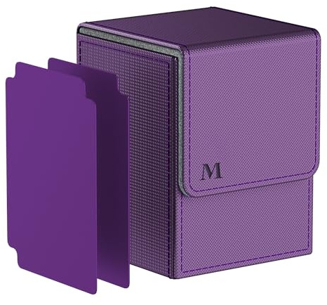 Pulchra Scatola Box Porta Carte Capacità fino a 100+ carte, con 2 Piastra di Partizione, Magnetic Flip Deck Box (Logo-M Design, Viola)