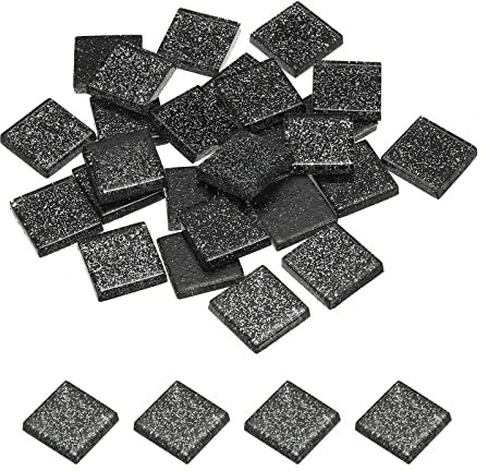 sourcing map Mosaïque Carrelage Tuile Tesselle, Verre Éclat Cristal Vrac Carré Paillettes Carreaux 2 x 2cm pour Maison Décoration, Pack de 25(100g, Léger Noir)
