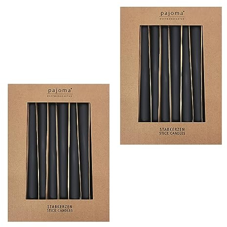 Stavljus set om 20 | svart – matt | höjd 25 cm ø 2,2 cm | brinntid 7 timmar – premiumkvalitet | enfärgade spetsljus | pajoma