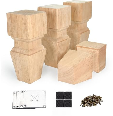 Aiminjey Wooden Furniture Legs, 6 Inch Solid Wood Unfinished Replacement Bun Feet Sofa Couch Chair Ottoman Loveseat Cabinet Legs Set of 4 (6inch- Type 1)