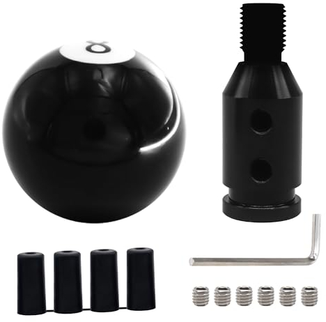 HISports Schaltknauf Rund Schwarz 8 Ball Billard Acryl Universal Auto Schaltknauf Schalthebel mit Adapter 12 x 1,25 mm, 8 Ball Schalthebel Gear Shift Knob für Manuelle Schalthebel ohne Gewinde