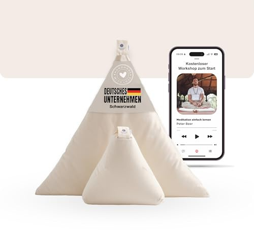 Inner Peace Meditationskissen Set | Dreieck Yoga Kissen & Zabuton Meditationsmatte | Bio Baumwolle | Waschbar|Oeko-TEX Standard 100 | Zen Meditation Set | Mit geführter Meditation (Natur)