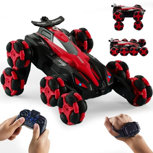 Warmiehomy Remote Control Cars for Boys 3 4 5 6 7 8 9 Year, 8WD RC Stunt Car with LED Light Music Spray, 360° Rotating, Gesture and 2.4GHz Remote Control, RC Drift Car Toys for Kids Gift