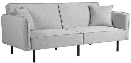 HOMCOM Canapé Convertible 3 Places canapé-lit 2 Places canapé clic-clac en Tissu Effet Lin avec Dossier réglable 2 Coussins lavables pour Salon, Chambre d'amis, Gris Clair