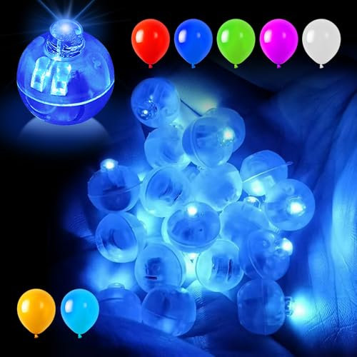 FFTANXS 100 Stück Ballonlichter BlaueLichter,Ballonlichter Mini,Runde Mini Led,Wiederverwendbar Leuchtkugeln,Led Lichter Anwendbar auf Papier Laterne,Weihnachten,Party,Geburtstag, Halloween Deko