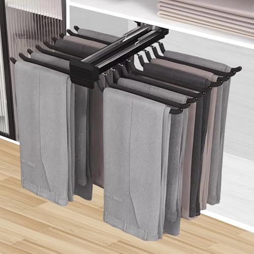 MAFAGE Soporte extensible para pantalón, barra para 18 pantalón, suspensión con amortiguador silencioso, organizador de ropa que ahorra espacio 45,8 cm