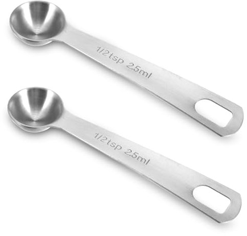 Thinp 2 cucchiaini dosatori in acciaio inox, 2,5 ml, mini misurino da 1/2 cucchiaino, misurino singolo, manico lungo, piccolo misurino, mini cucchiaino da caffè, cucchiaio dosatore da cucina, per