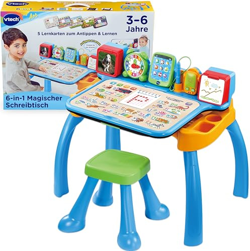 Vtech 6-in-1 Magischer Schreibtisch I Interaktive Lernstation mit Licht & Ton I Kreatives Set zum Schreiben Zählen und Lernen I Lernstation für Vorschulkinder ab 3 Jahre mit Stuhl für Jungen Mädchen