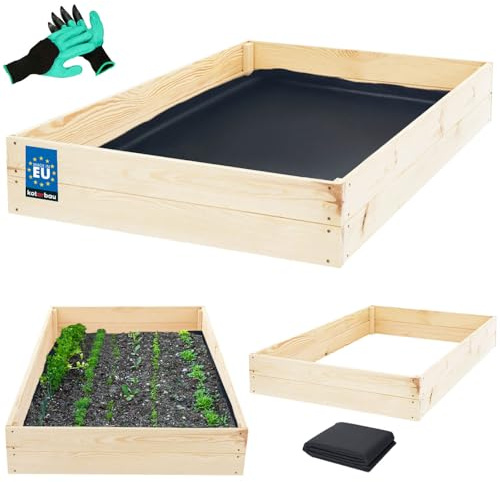 KOTARBAU® Upphöjd planteringskruka i trä för blommor, 120 x 100 x 18 cm, växtkrukor, brun, naturlig färg, 120 x 80 x 18 cm