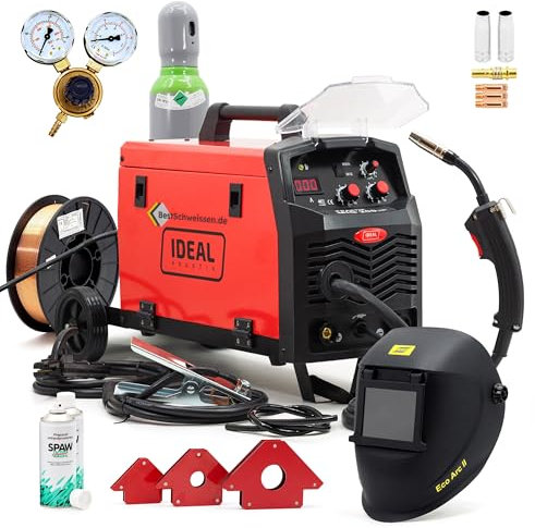 MIG MAG Schweißgerät Inverter 230V 200A, Schweißdraht 0,8mm 5kg, Gasflasche Ar/CO2, Schweißmagnet Set & Schweißschutzspray - Bestschweissen.de Ideal Praktik MIG 200