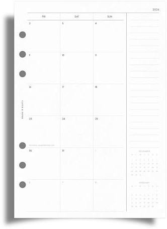 Cloth & Paper 2026 Monthly Planner Inserts - A5 Size 5.8x8.3 Inches, 6-Ring Planner Refills, Monday Start, 29 Double-Sided Pages, Thick Premium Paper, January-December, Minimalist Monthly Organizer