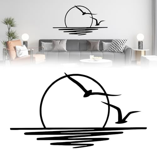 Decorazioni da Parete, Decorazione da Parete in Metallo Nero 100 x 50cm Splendida Decorazione da Parete con Motivo a Gabbiani e Alba Quadri in Metallo Minimalista Per Soggiorno Camera da Letto Ufficio
