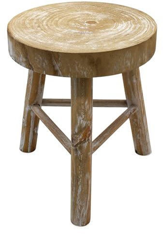 Spetebo Sgabello per fiori in legno con 3 gambe, bianco, Ø 35 cm, in legno massello decorativo, rotondo, shabby chic, supporto per piante, mini tavolino