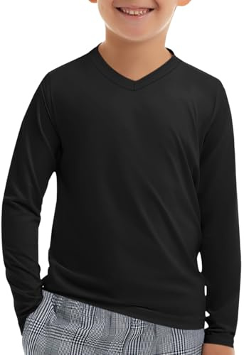 Haloumoning Pojkes V-ringning UV-skjorta UPF 50+ Barn Snabbtorkande V-nacke Långärmad Skjorta Mjuk Enfärgad Långärmad T-shirt, svart, 11-12 år