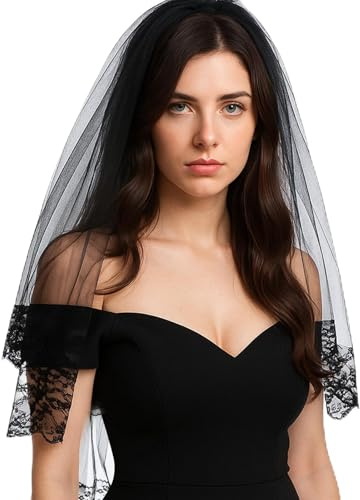 ADLABLD Black Lace Veil Bridal Wedding Veils Halloween Veil Gloves Floral Lace Bridal Veil's Church Mantilla Catholic Veils