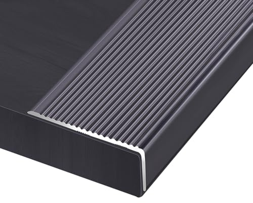Profilo per Gradini, Profilo per Bordi Scale a Forma di L, Profilo Angolare per Scale in Alluminio, Strisce Antiscivolo per Gradini(Zwart,W7cmxL90cm)