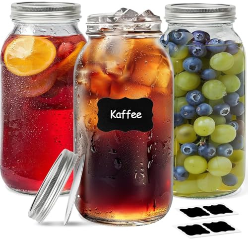 ComSaf Mason Jar de Cristal 2 L Pack de 3 con Tapa para Conservas