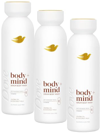 Dove Body + Mind Jojoba Oil & Coconut Milk Serum Body Wash body cleanser with antioxidant-rich vitamin E for glowing skin 350 ml (Pack of 3)
