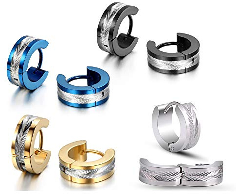 Feilok, Orecchini da Uomo e Donna, Orecchini a Cerchio in Acciaio Inox, con Striscia Lucida, Orecchini a Cerchio per Uomini e Donne, Blu, Nero, Oro, Argento, 13 Millimeter, Acciaio inossidabile