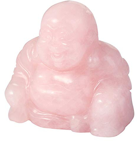 Nupuyai Rose Quartz Healing Crystal Lucky Buddha Statue, Pocket Stone Laughing Happy Buddha Figure Ornament for Home Office
