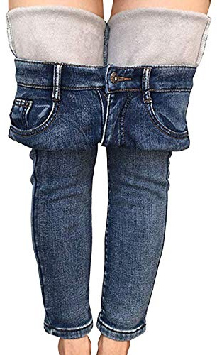 LAEMILIA Pantalon Jeans Femme Chaud Thermiques Hiver Polaire Pant Denim Jegging Slim Taille Haute Skinny Crayon Epais Stretch Fermeture Eclaire pour Femme Fille(FR34/S,Bleu Clair)