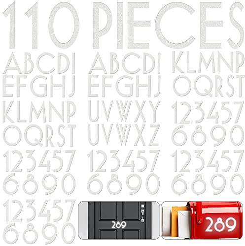 110 Pieces Vinyl Reflective Mailbox Number Sticker Adhesive Capital Letter Sticker Waterproof Street House Address Number Decal for Residence Apartment Office Room Door Hotel Car (White,3 Inch)