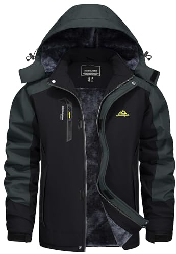 KEFITEVD Skijacke Herren Winter Regenjacke Wasserdicht Winterjacke mit Fell Arbeitsjacke Warm Gefütterte Funktionsjacke Schwarzgrau S
