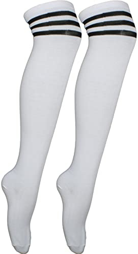 Cherry-on-Top Thigh High Socks & Knee High Stripe Sock � White Over the Knee Socks for Women, Cheerleader Fancy Dress, Pub Golf