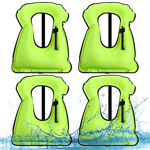 Jerify 4 Pcs Inflatable Snorkel Vest Adults, Portable Swim Vest Jackets, Adjustable Kayaking Jackets Safety Vests for Snorkeling Swimming Diving Surfing (Fluorescent Green)