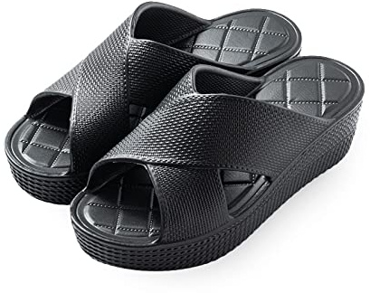 BOMEETSIA Sandali a Cuneo da Donna, Pantofole estive con Suola Spessa, Flop Alti con Suola Morbida, Nero,39